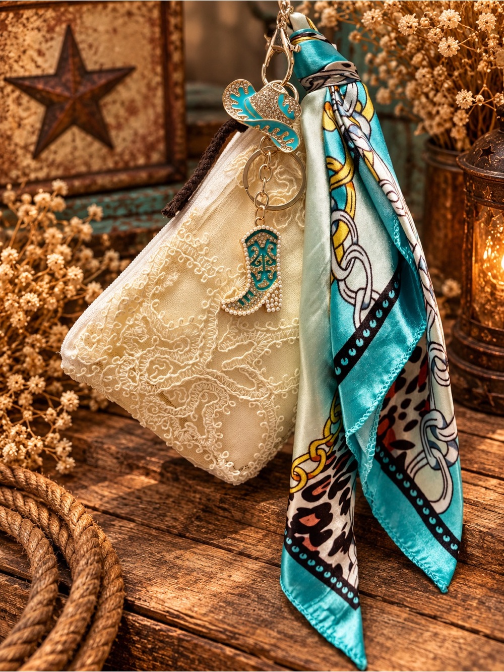 SHOTGUNS & LACE | Turquoise Trouble Bundle | Vintage Lace Pouch + Western Charms
